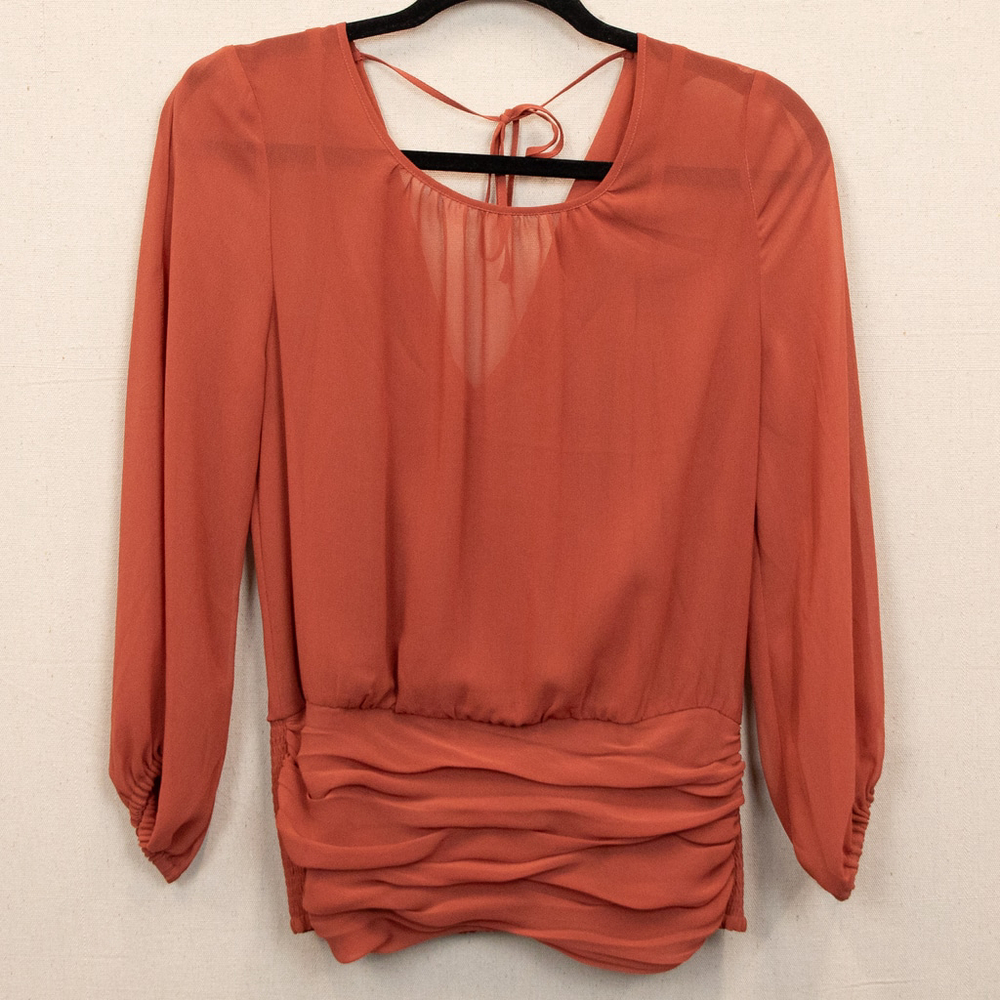 White House Black Market Rust Orange Ruched Hem Blouse